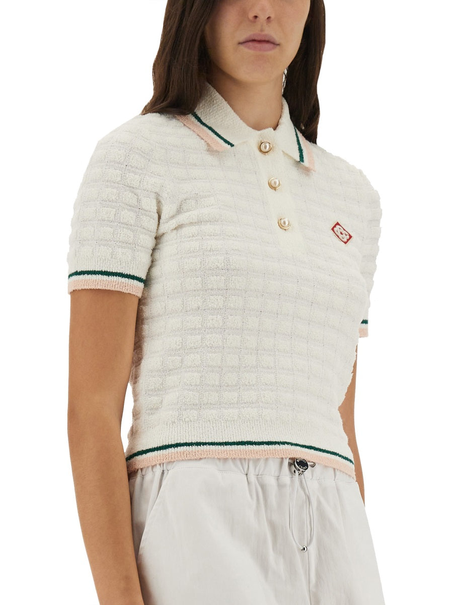 CASABLANCA Cropped Cotton Bouclé Polo Shirt