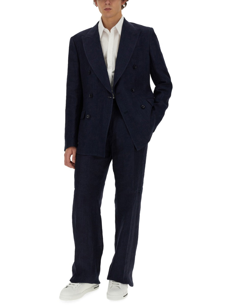 DOLCE & GABBANA Men's Double-Breasted Linen Jacket - Size 50