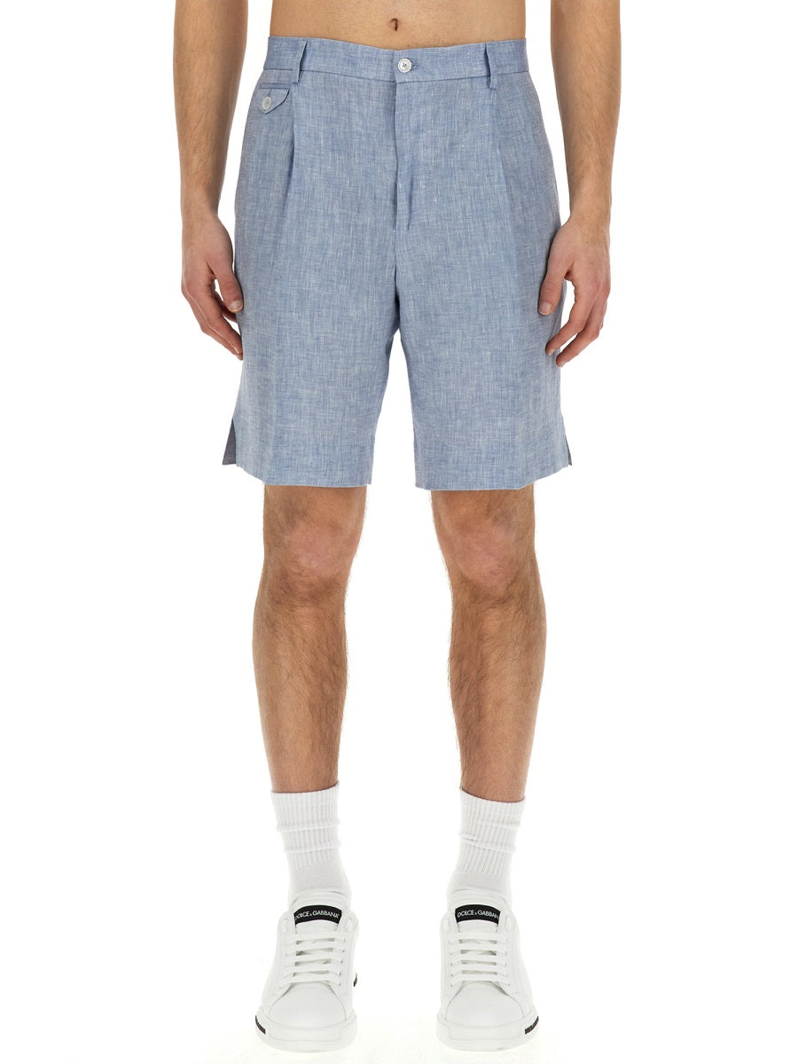 DOLCE & GABBANA Men's Regular Fit Linen Bermuda Shorts - Size 50