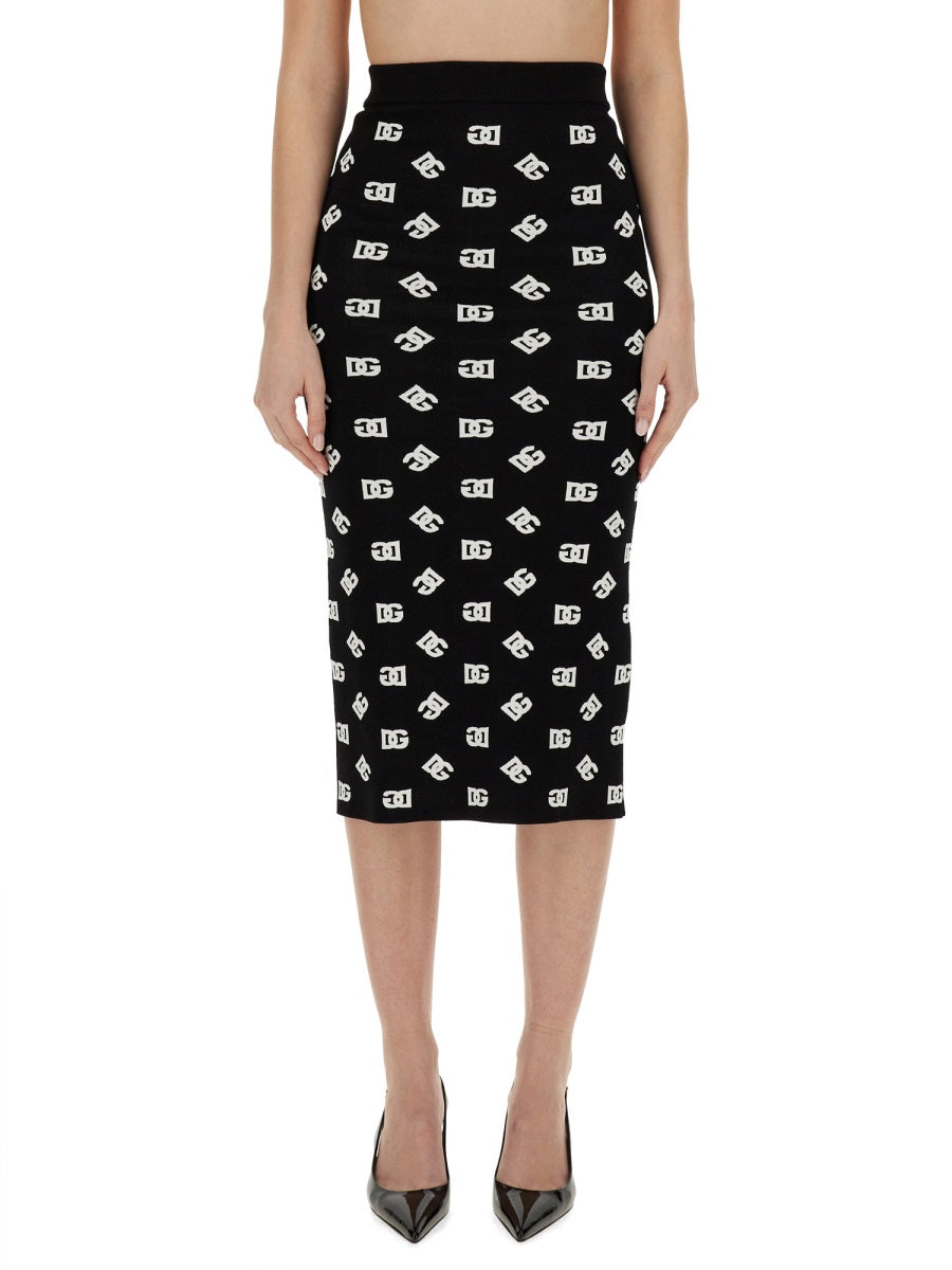 DOLCE & GABBANA Viscose Logo Jacquard Pencil Skirt - Slim Fit - Size 40 IT