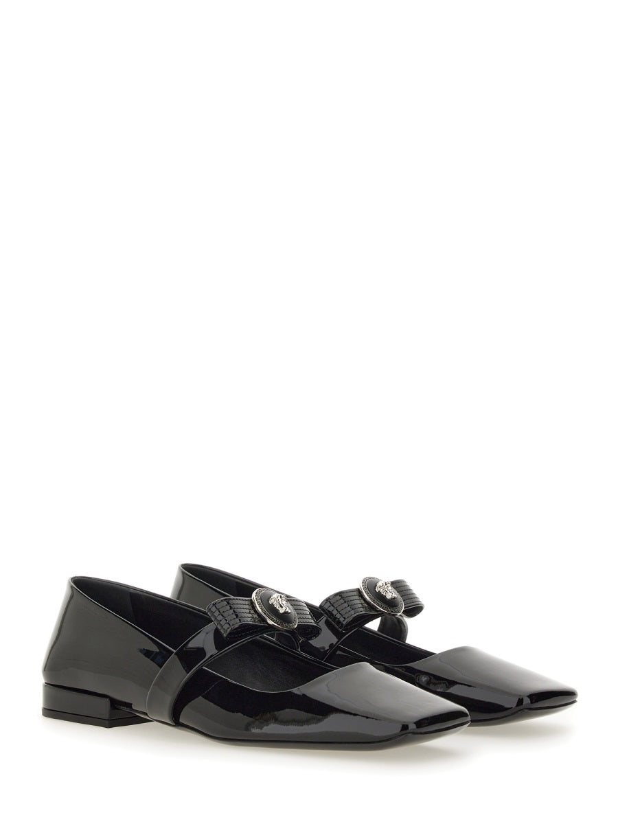 VERSACE Patent Leather Ballerina Flats with Ribbon Detail
