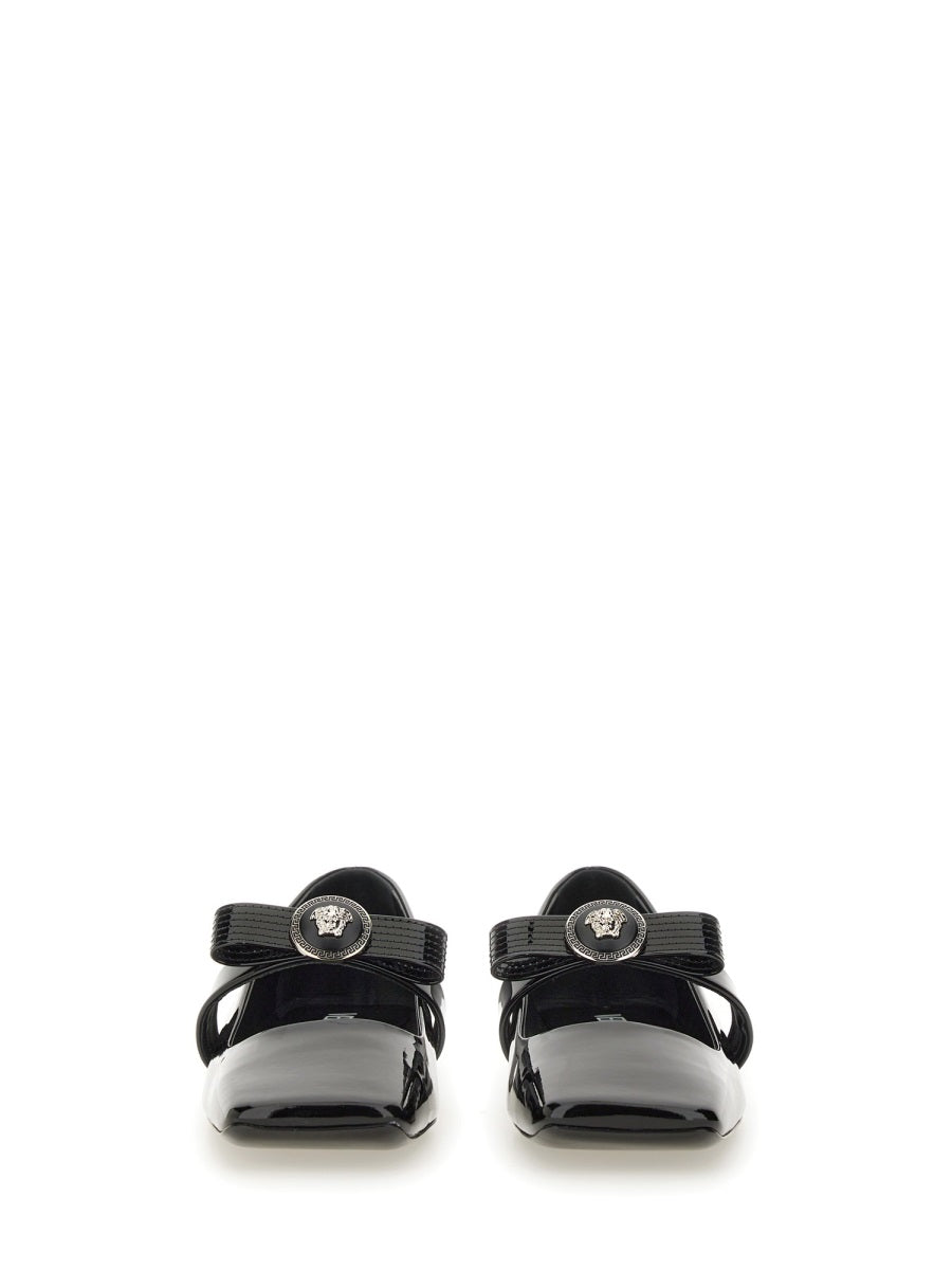 VERSACE Patent Leather Ballerina Flats with Ribbon Detail