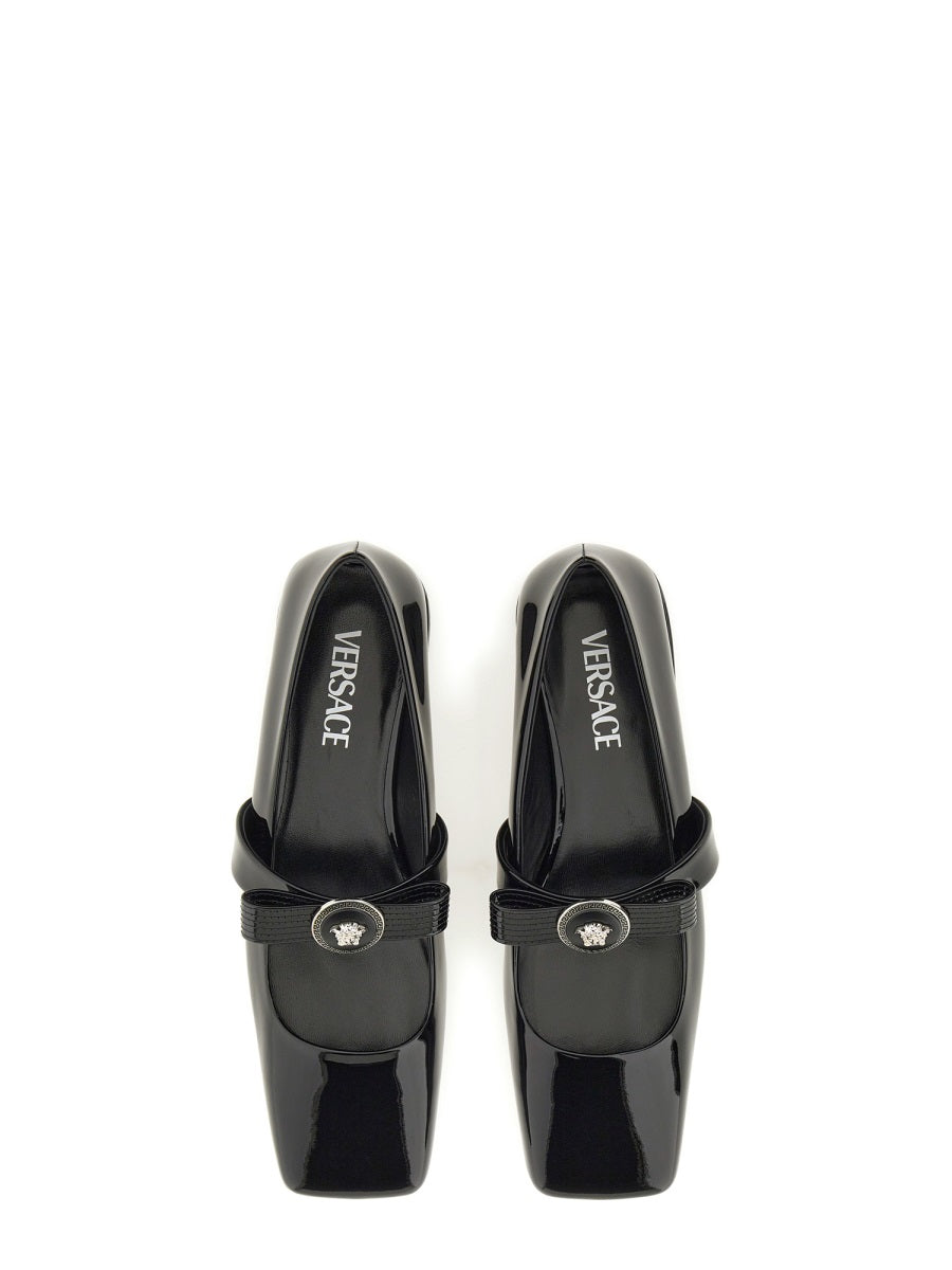 VERSACE Patent Leather Ballerina Flats with Ribbon Detail
