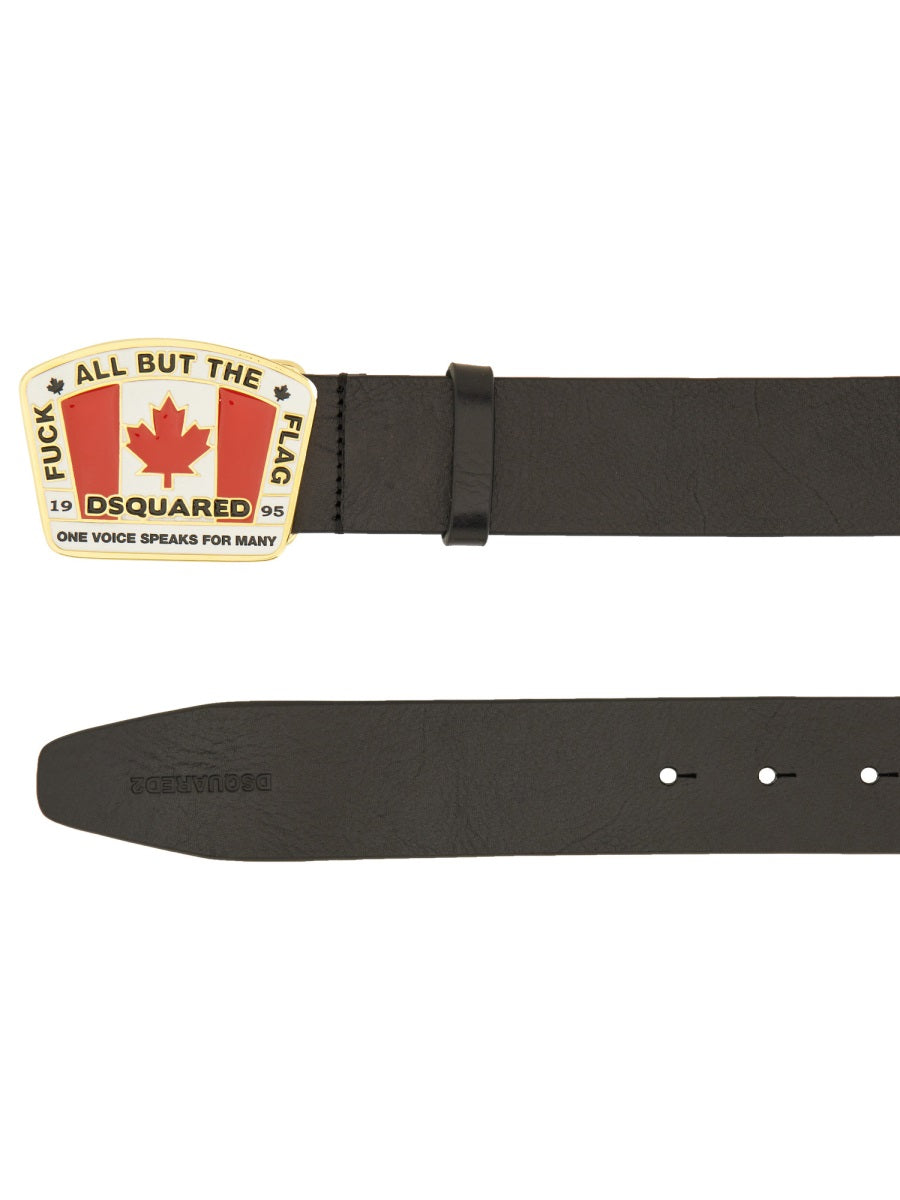 DSQUARED Canadian Flag License Plate Belt