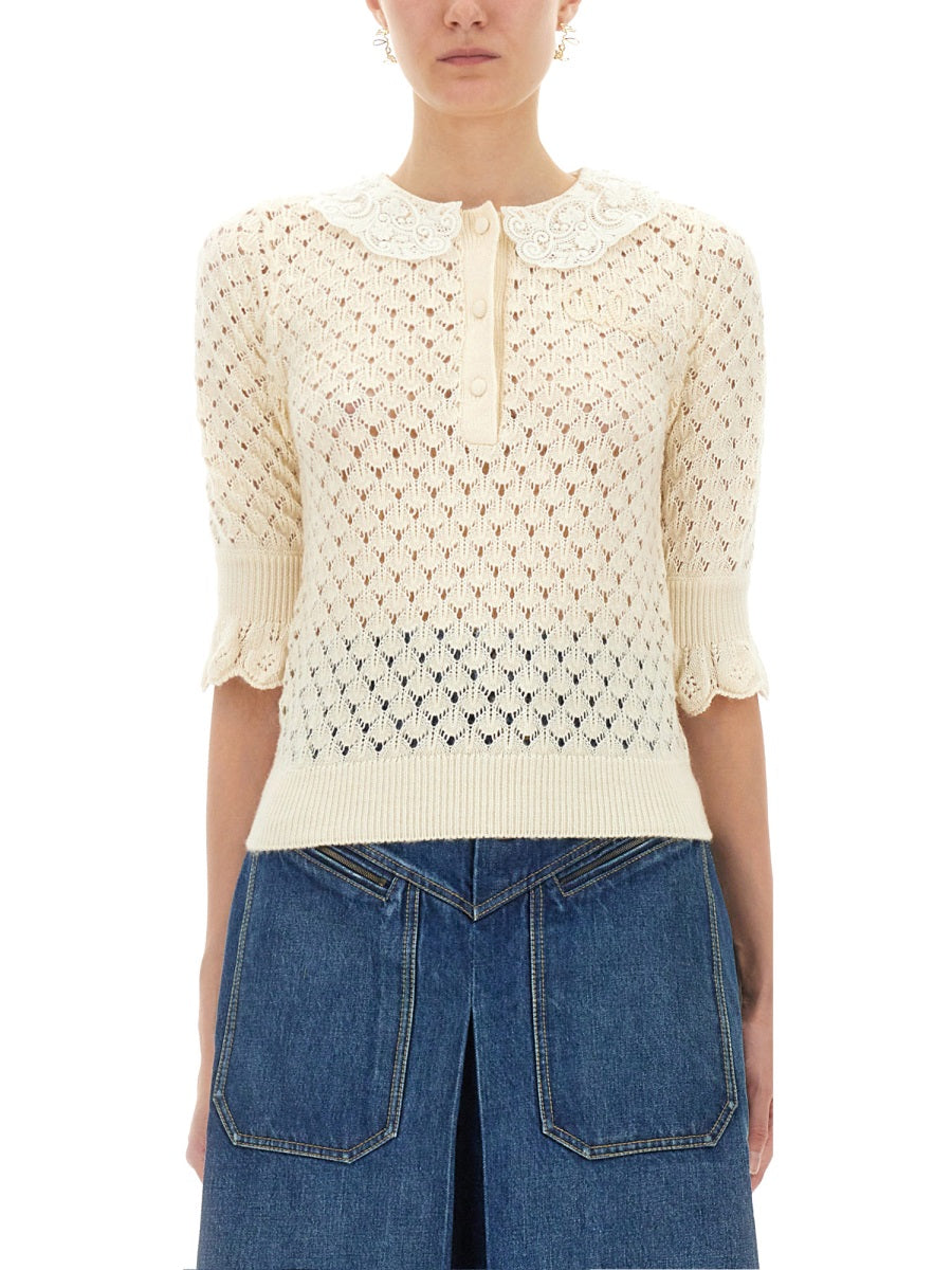 CHLOÉ Women's Cotton Crochet Sweater - Size S