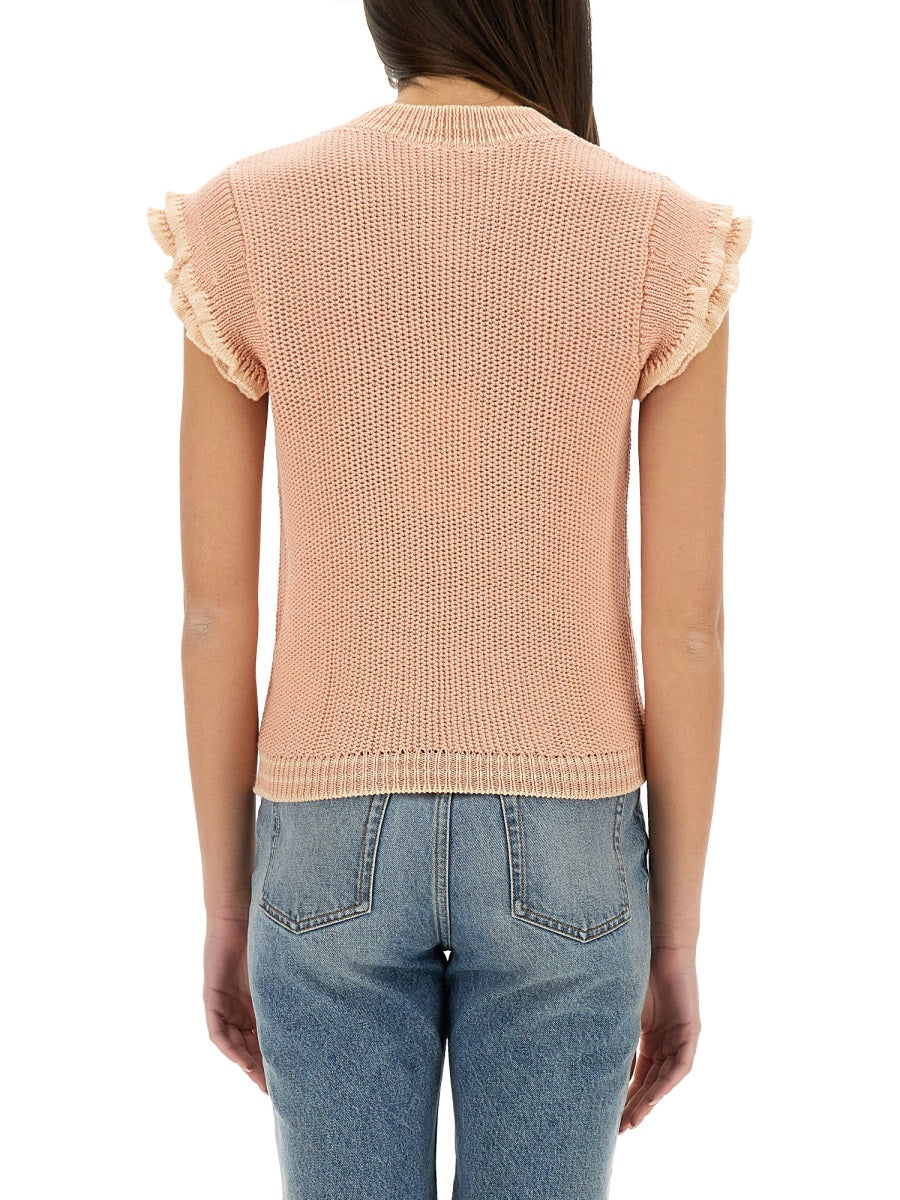 CHLOÉ Short-Sleeved Wool Knit Top - Women's Size S
