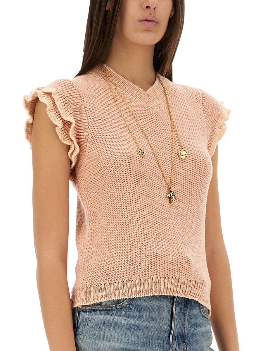 CHLOÉ Short-Sleeved Wool Knit Top - Women's Size S