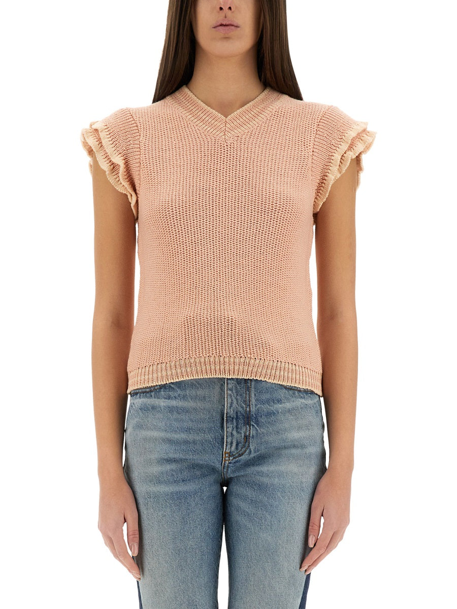 CHLOÉ Short-Sleeved Wool Knit Top - Women's Size S