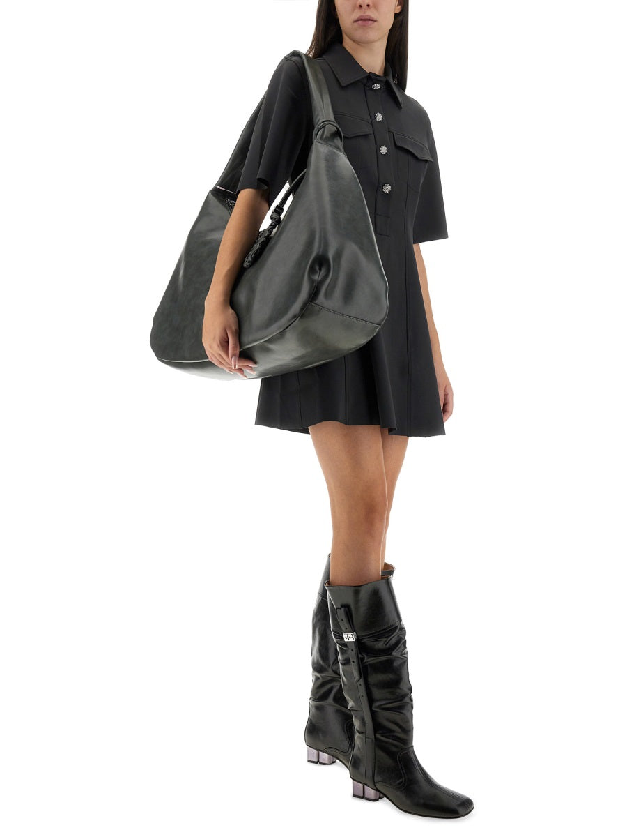 GANNI Chic Mini Dress with Scalloped Buttons