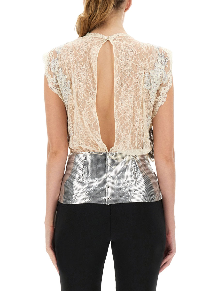 RABANNE Mini Lace and Sequin Top - Size 36 FR