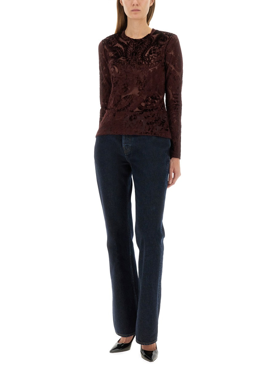 ETRO Slim Fit Velvet Top for Women - Size S