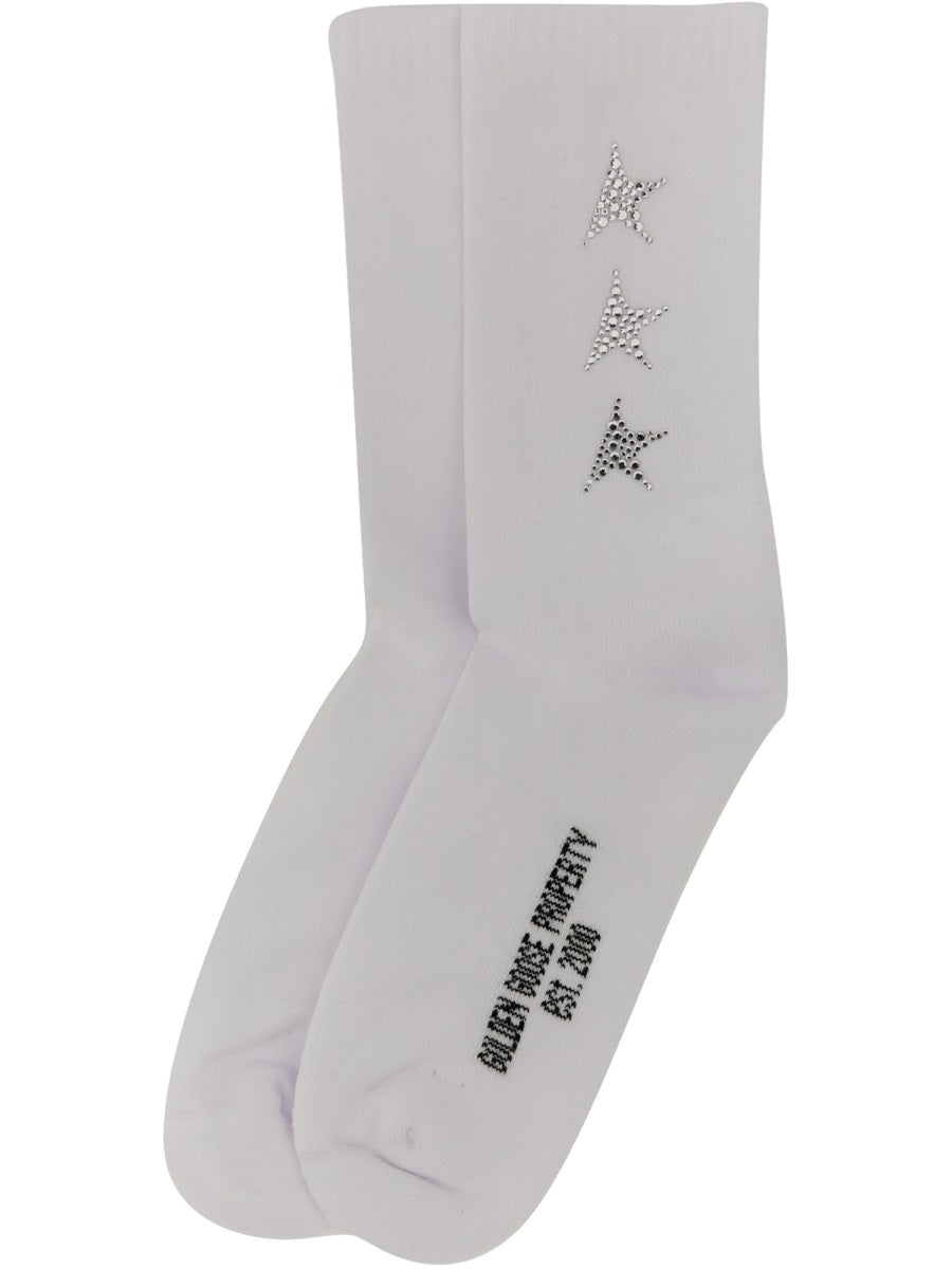 GOLDEN GOOSE Ribbed Logo Socks - Medium Leg