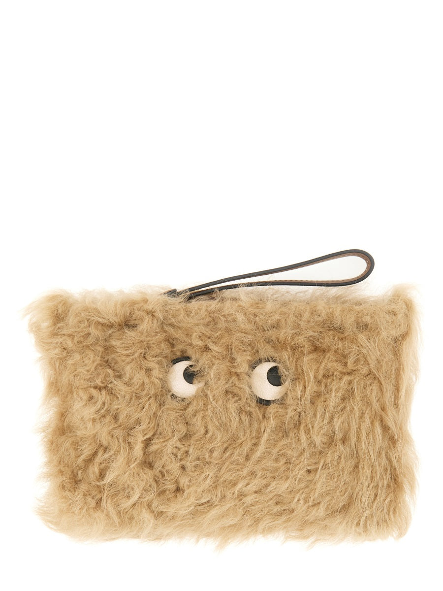ANYA HINDMARCH Shearling Eyes Mini Clutch Handbag