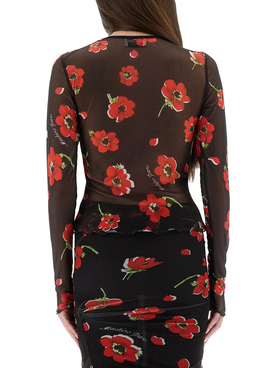 MOSCHINO JEANS Floral Mesh Slim Fit Top - Size 40 IT