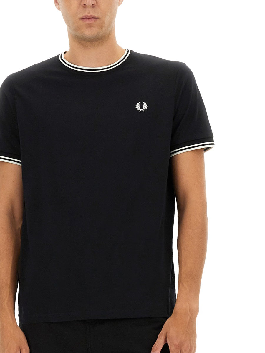 FRED PERRY Double Stripe T-Shirt - Size L