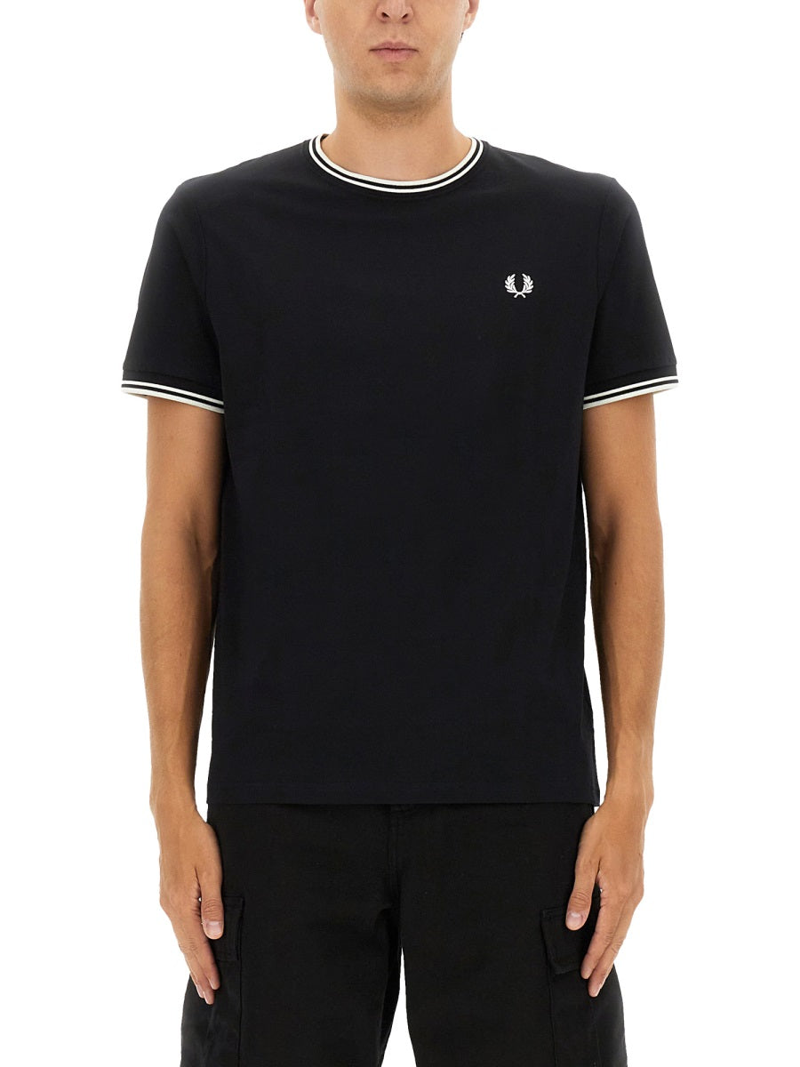 FRED PERRY Double Stripe T-Shirt - Size L