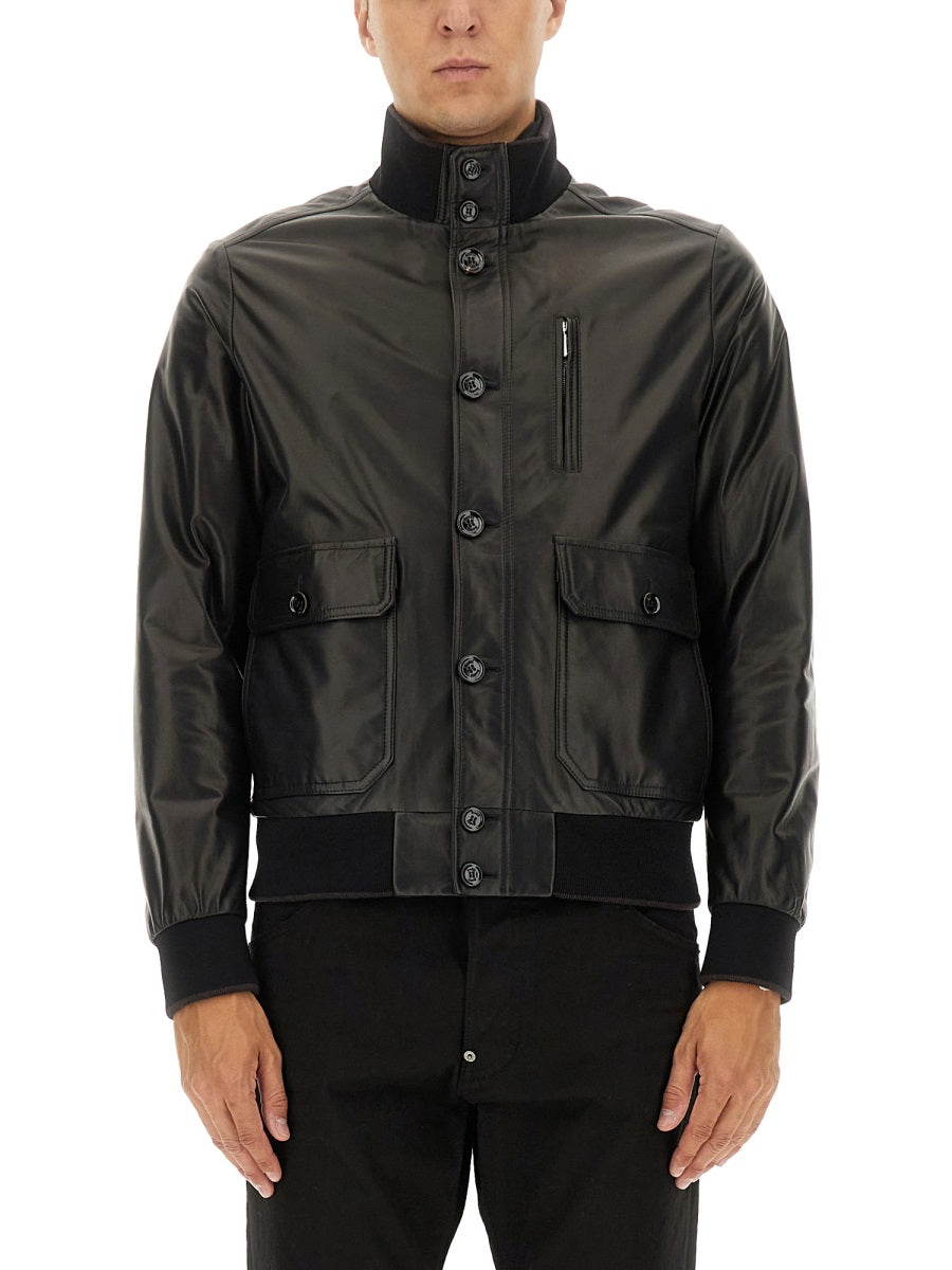 MOORER Men's Pleated Leather Jacket - Size 48