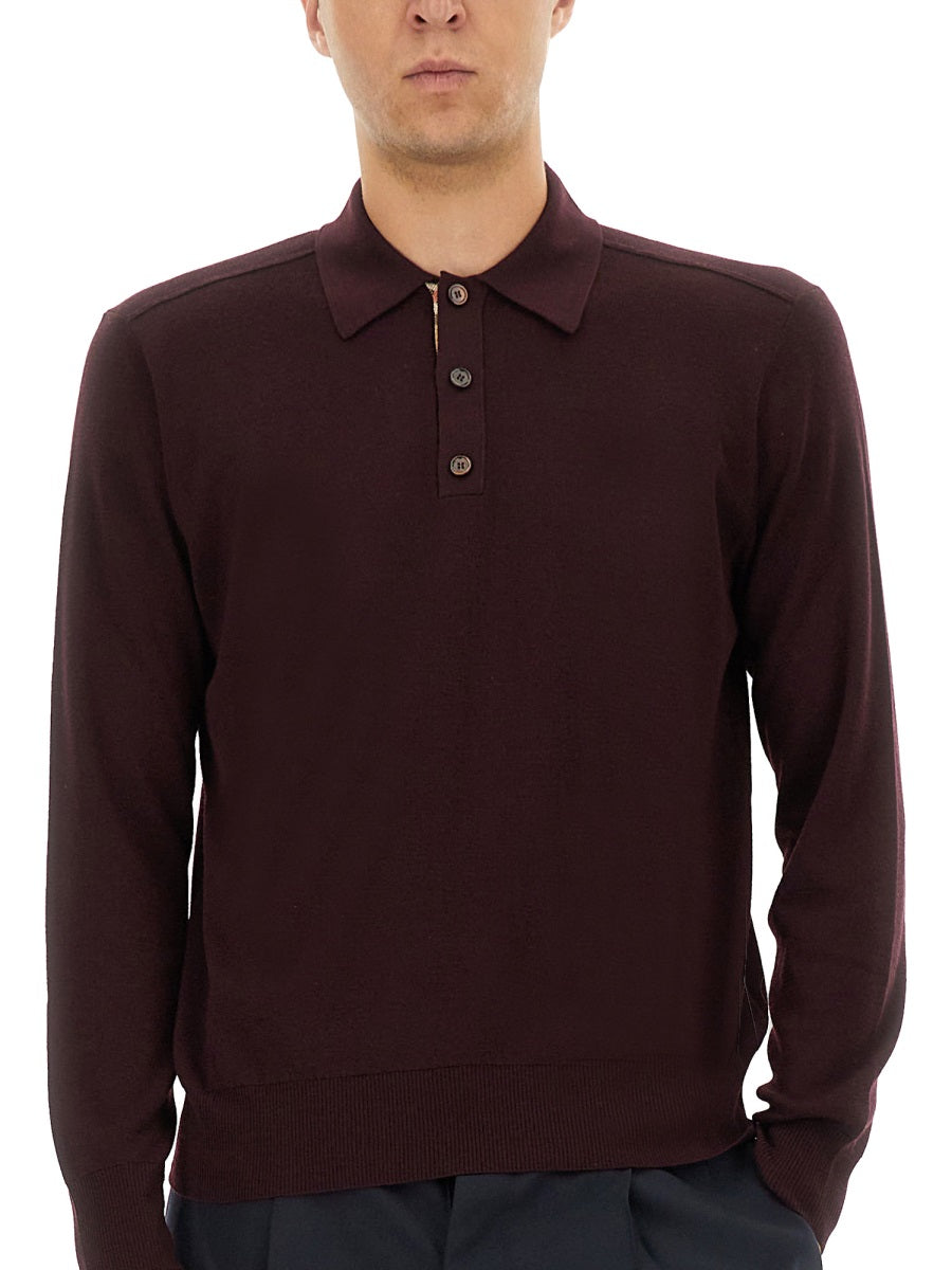 BURBERRY Men's Polo Collar Wool Shirt - Size L