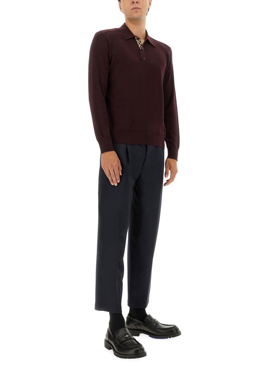 BURBERRY Men's Polo Collar Wool Shirt - Size L