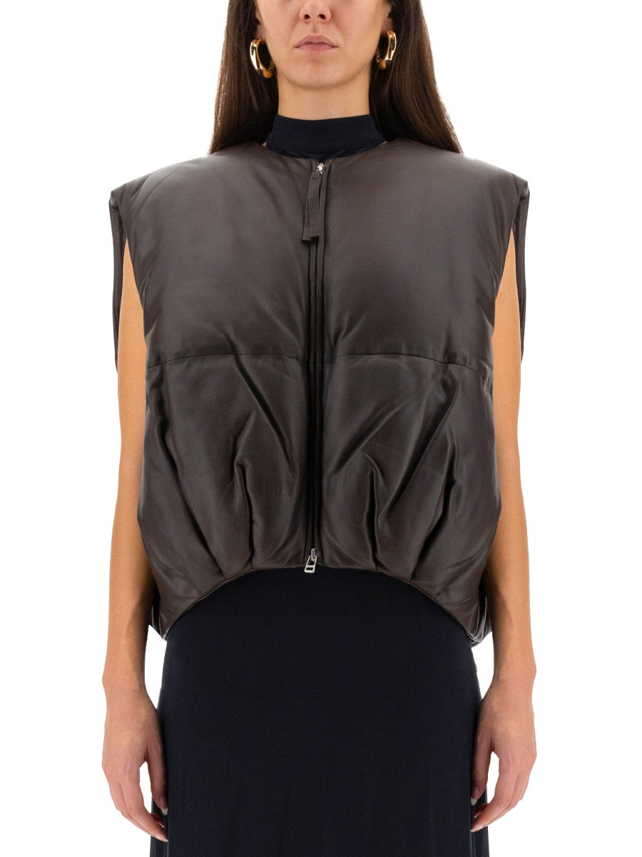 ALYSI Cropped Leather Puffer Vest