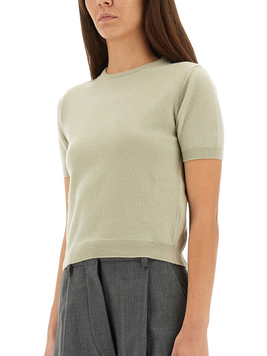 MAISON MARGIELA Cropped Virgin Wool Crew Neck T-Shirt