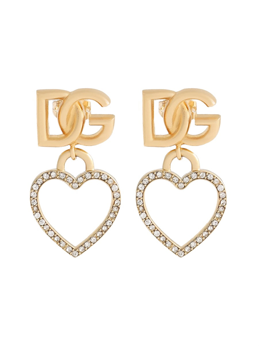 DOLCE & GABBANA Gold Stud Earrings with Hearts and Logo