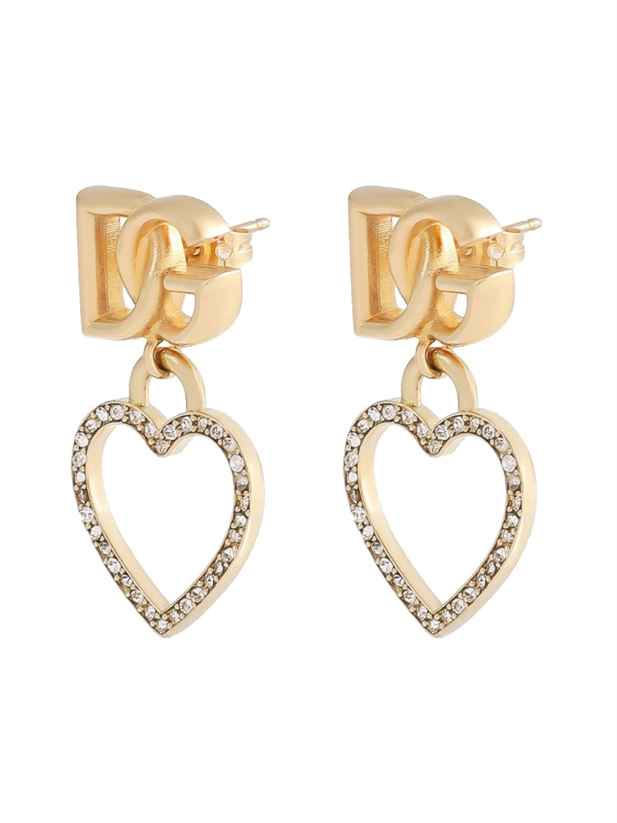 DOLCE & GABBANA Gold Stud Earrings with Hearts and Logo