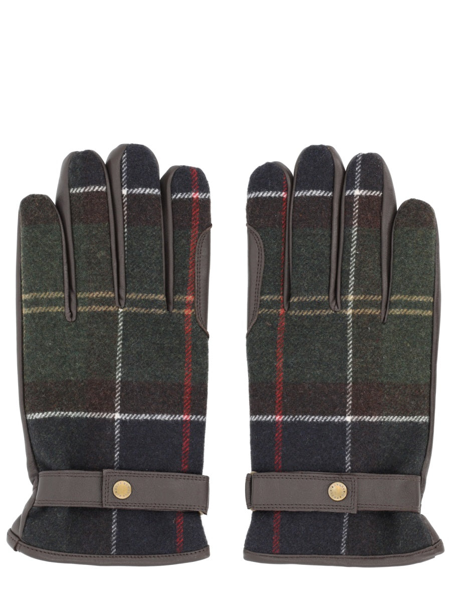 BARBOUR Tartan Wool and Leather Gloves for Men