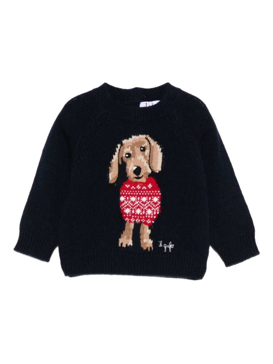IL GUFO Mini Dog Graphic Wool Sweater