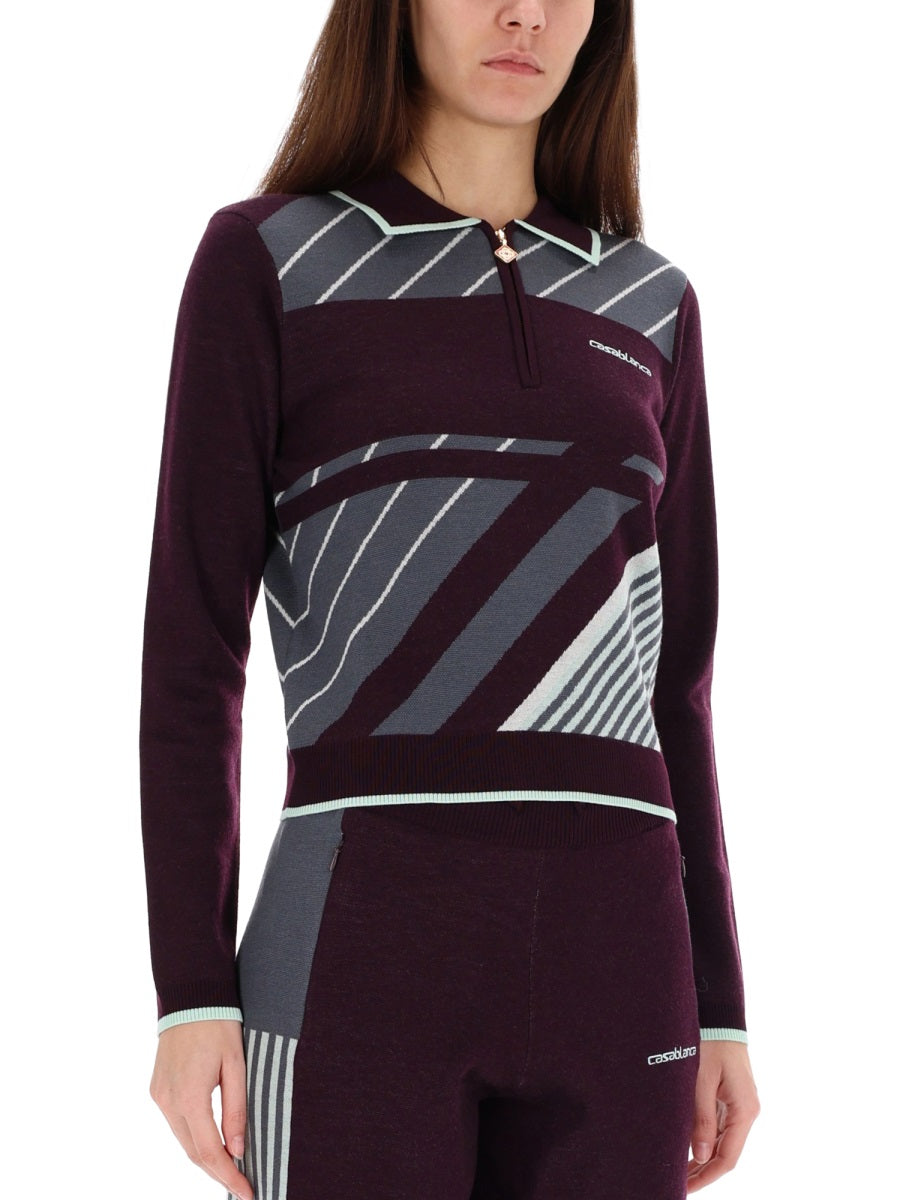 CASABLANCA Diagonal Tennis Polo Shirt - Women's Size S