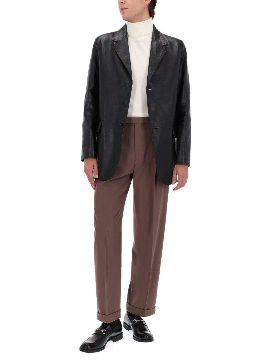 GUCCI Men's Regular Fit Leather Jacket - Size 52