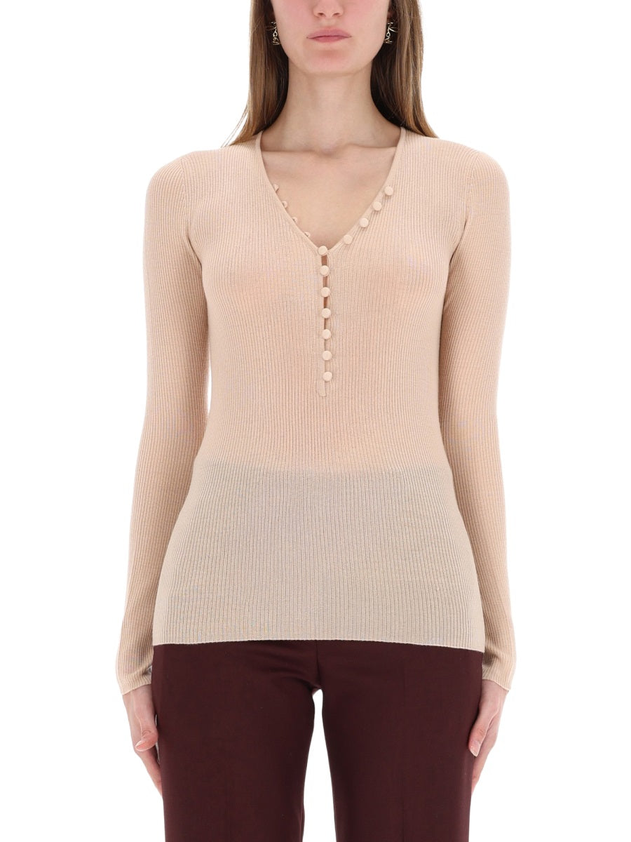 CHLOÉ Ribbed Knit Top with Buttons - Size S