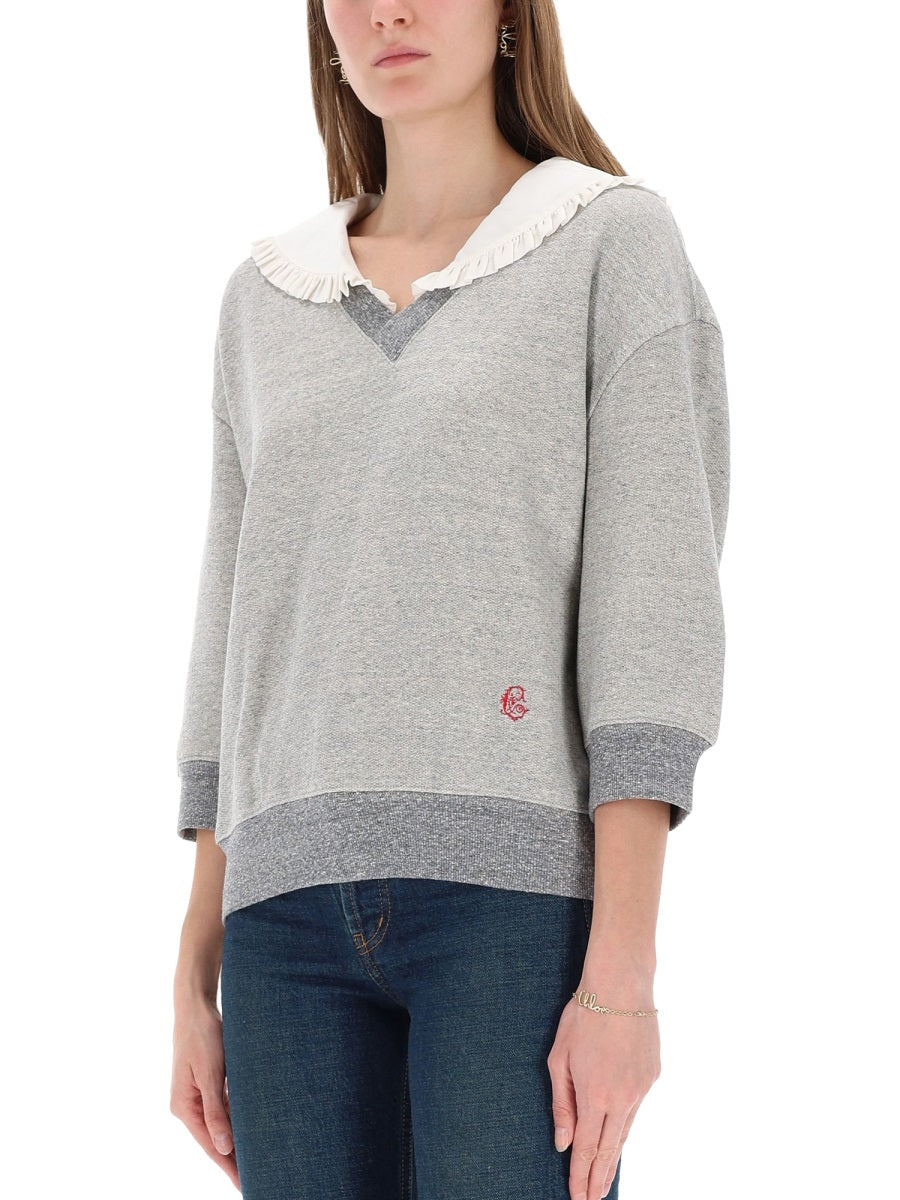 CHLOÉ Silk Ruffled Collar Sweatshirt - Size S
