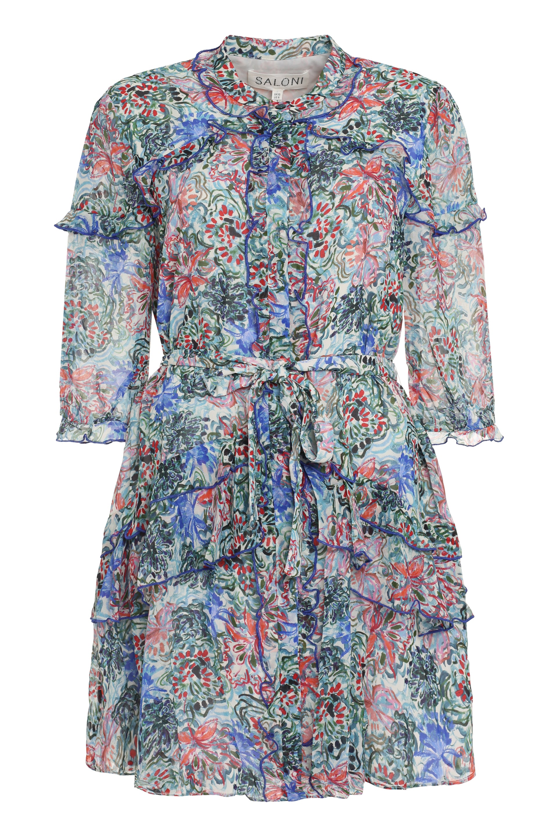 SALONI Ruffled Floral Print Shirtdress - Women's Mini Style