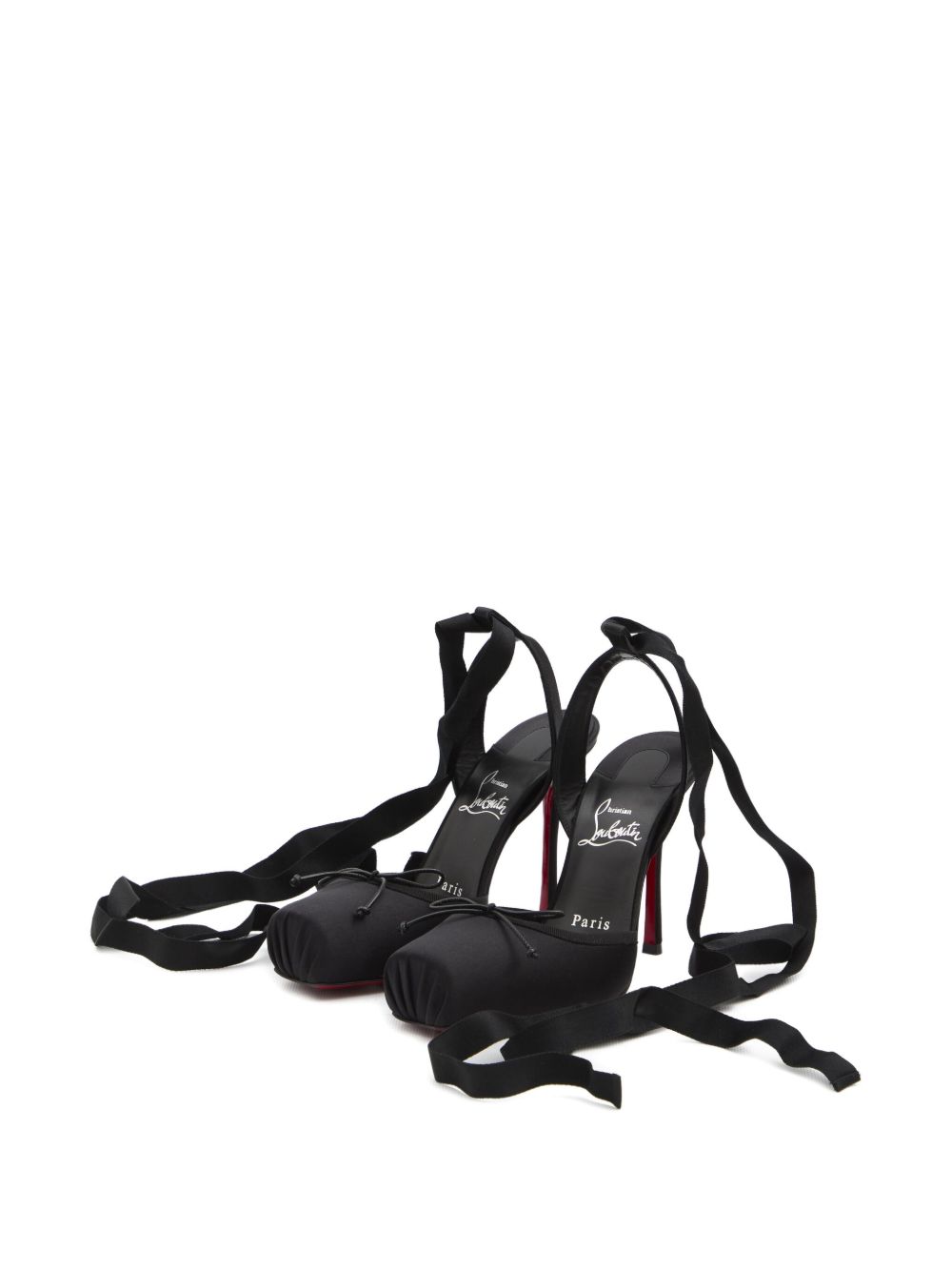 CHRISTIAN LOUBOUTIN Stiletto Heel Sandal with Ankle Ribbon and Bow Detail