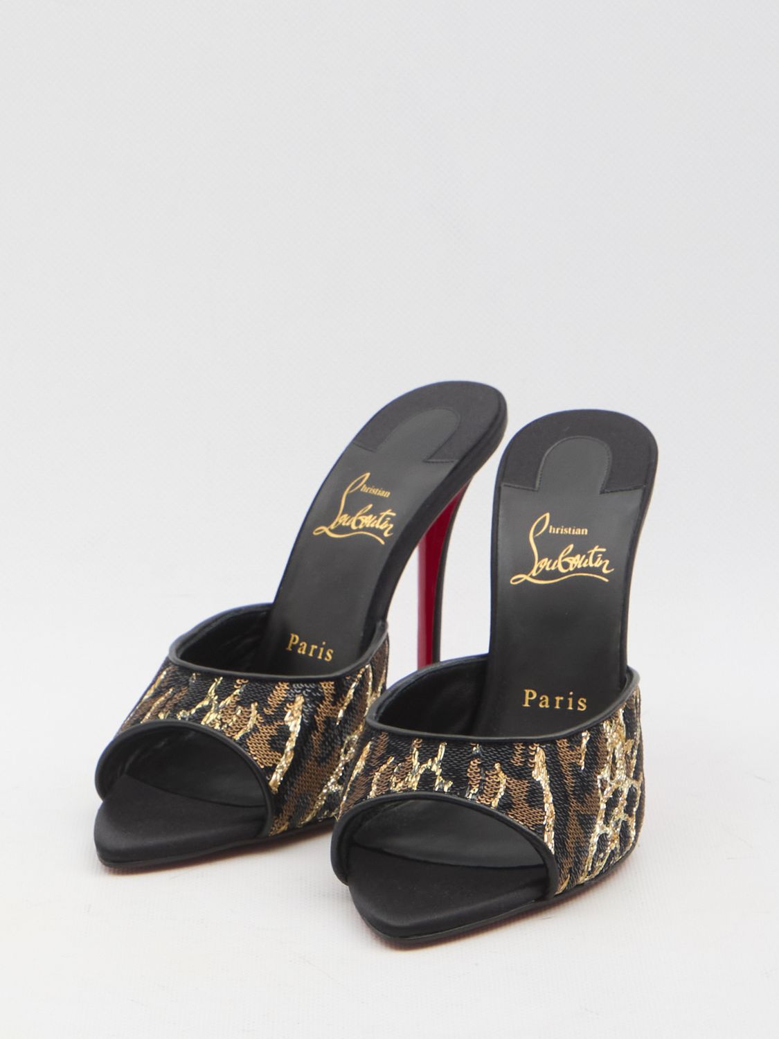 CHRISTIAN LOUBOUTIN Open-Toe Stiletto Flats with Animal-Print Sequins