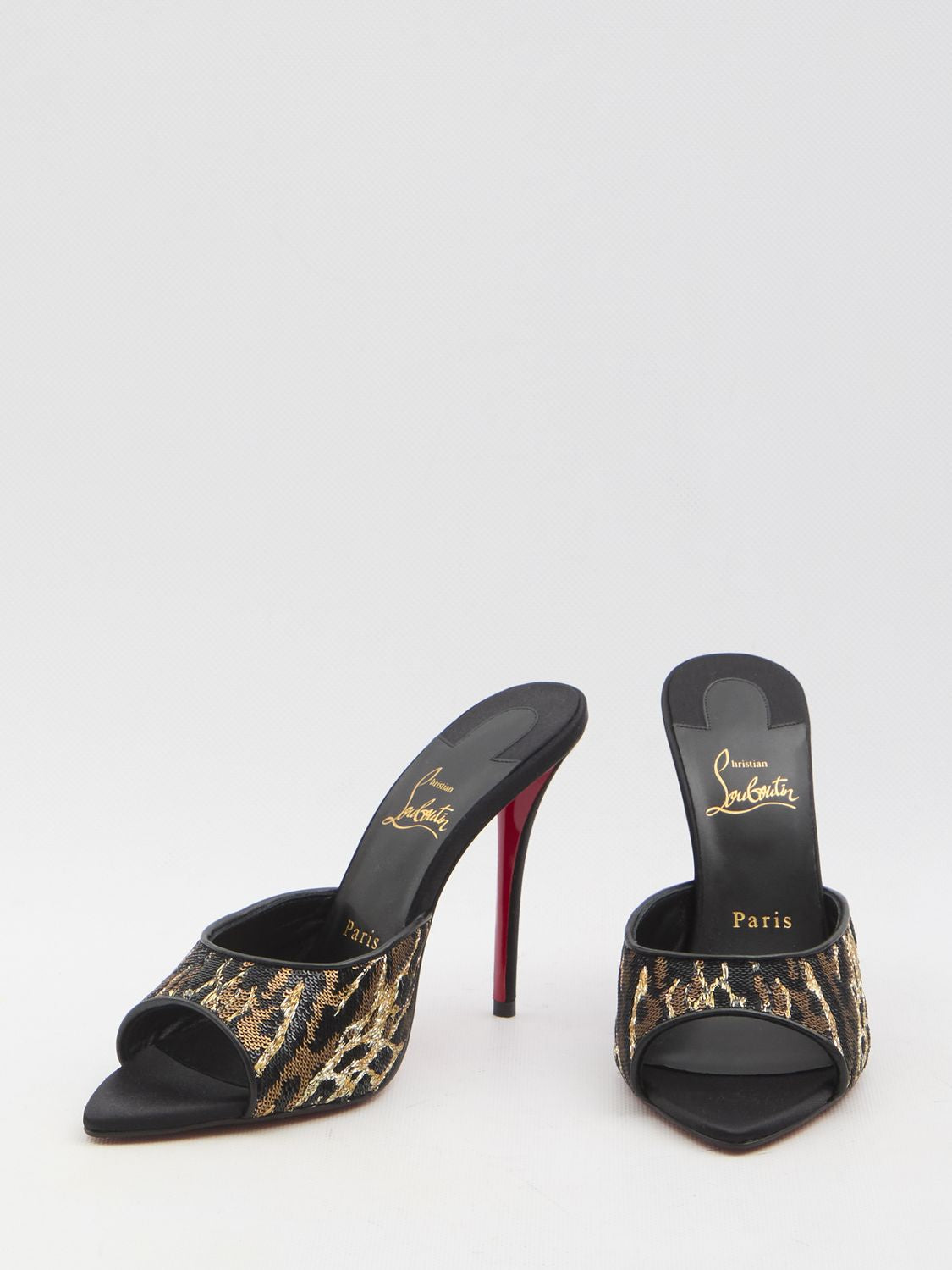 CHRISTIAN LOUBOUTIN Open-Toe Stiletto Flats with Animal-Print Sequins