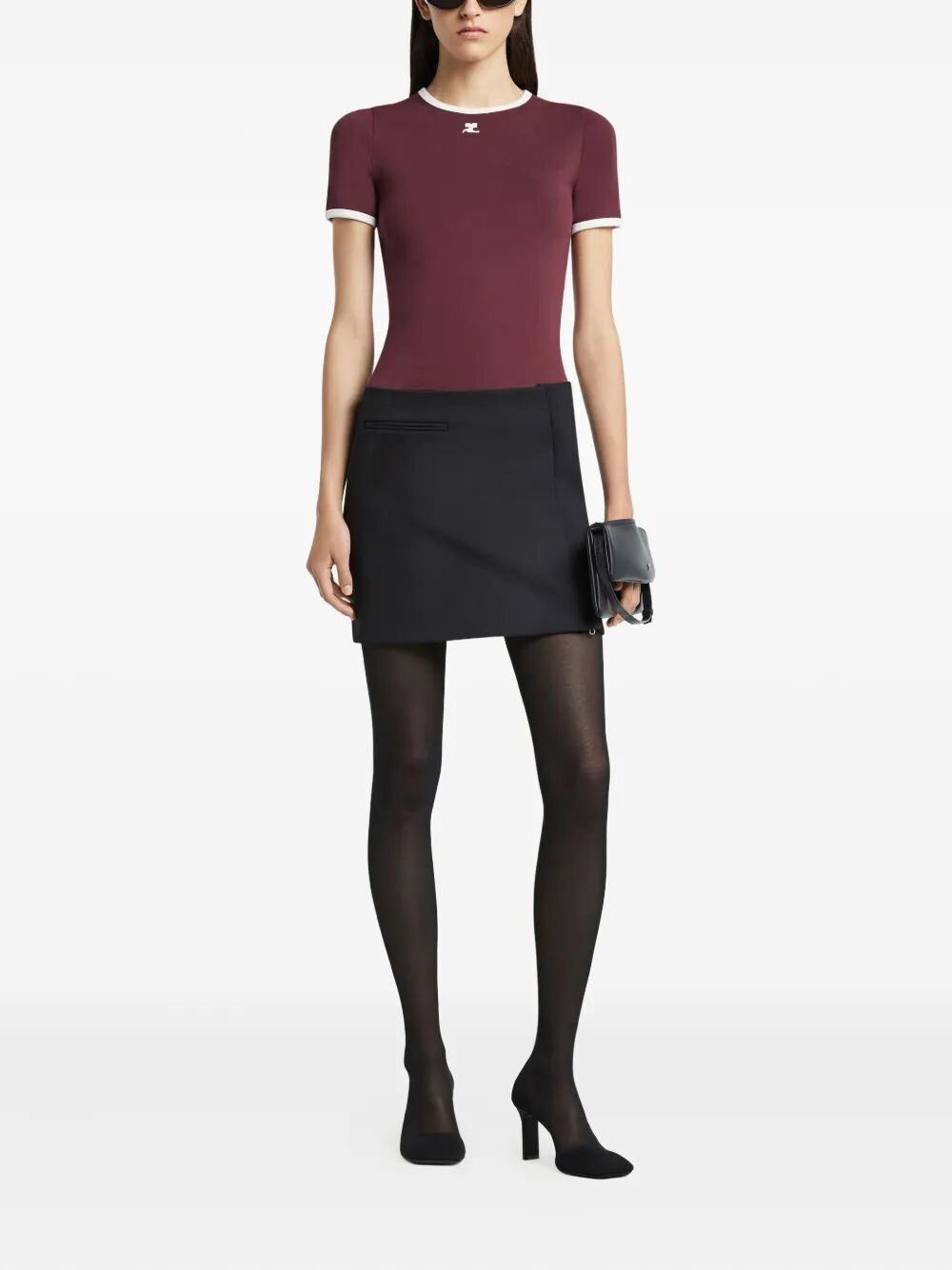 COURREGÈS Cotton T-Shirt with Contrasting Trim for Women