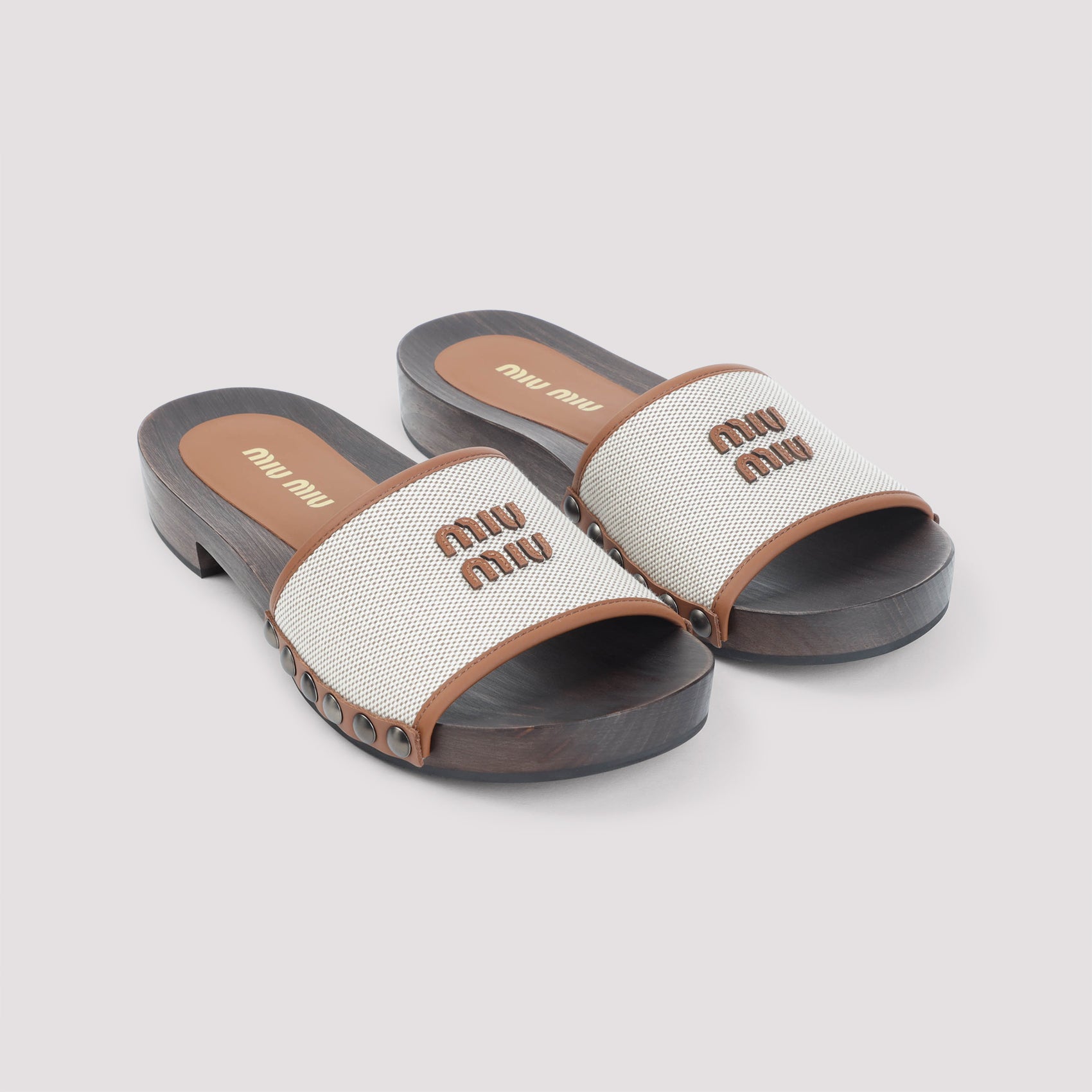 MIU MIU Canvas and Leather Clogs - 3cm Heel Height