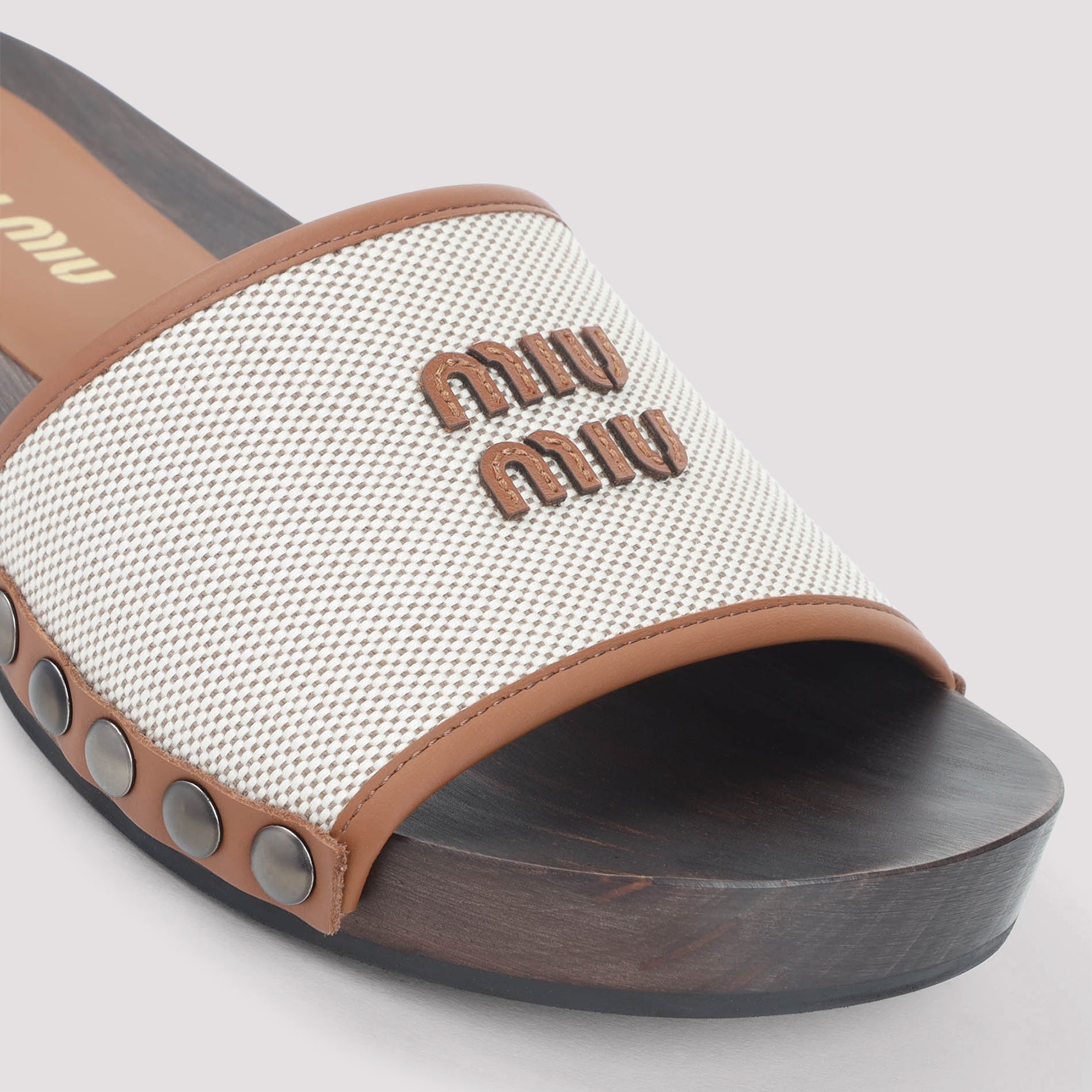 MIU MIU Canvas and Leather Clogs - 3cm Heel Height