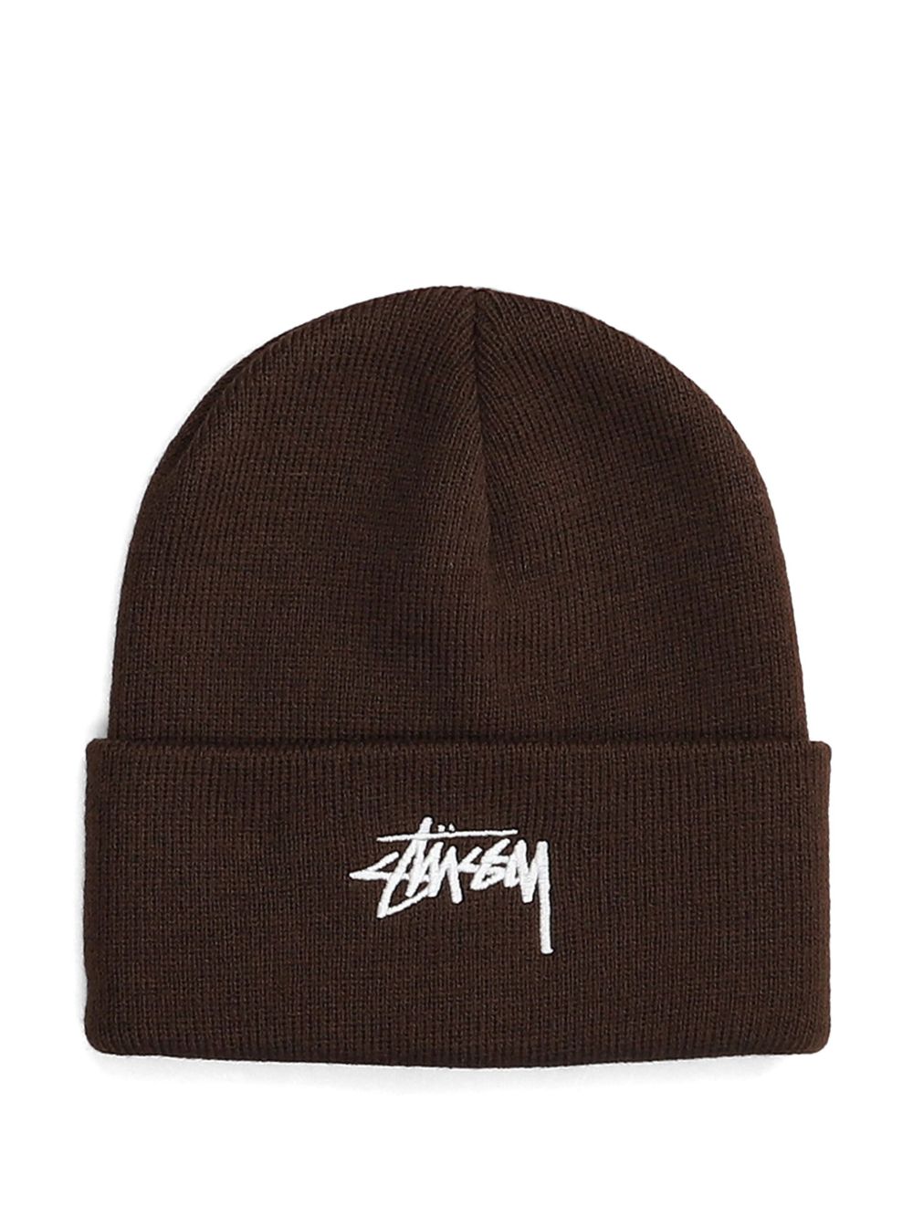STUSSY Acrylic Knit Hat with Embroidered Logo and Turn-Up Brim