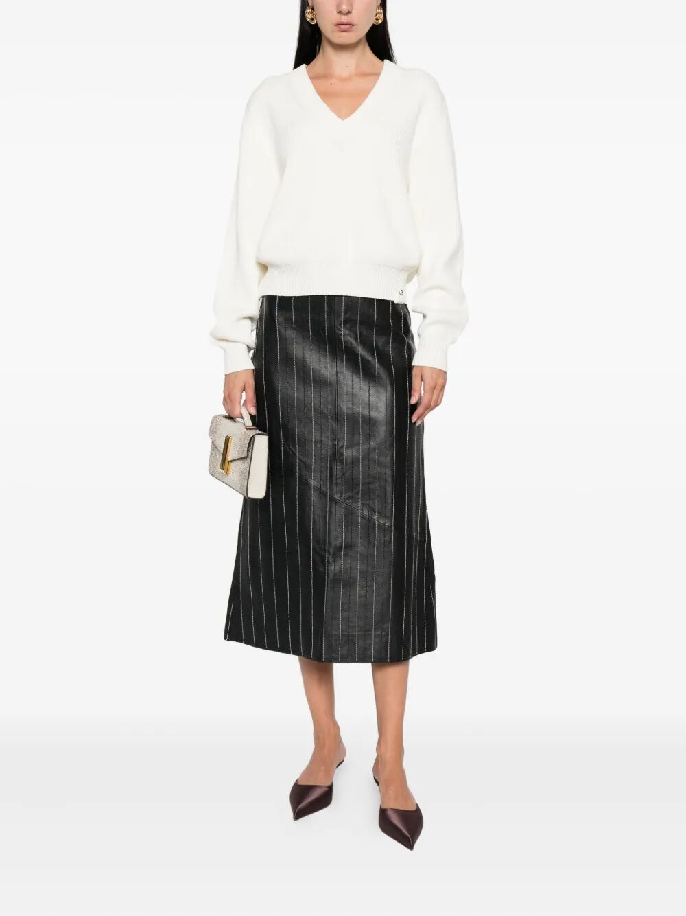 VICTORIA BECKHAM Relaxed Fit V-Neck Cotton Blend Sweater