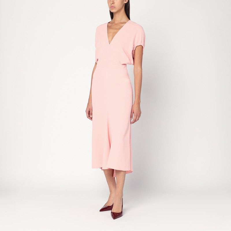 VICTORIA BECKHAM Satin Midi Dress with Flared Sleeves