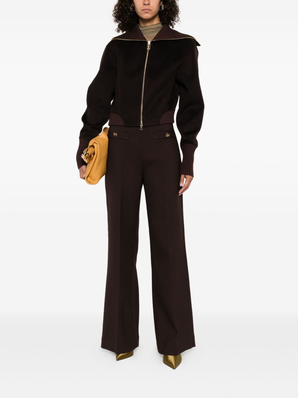 VICTORIA BECKHAM Cropped High Neck Wool Blend Jacket for Women