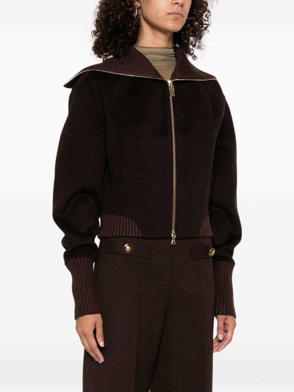 VICTORIA BECKHAM Cropped High Neck Wool Blend Jacket for Women