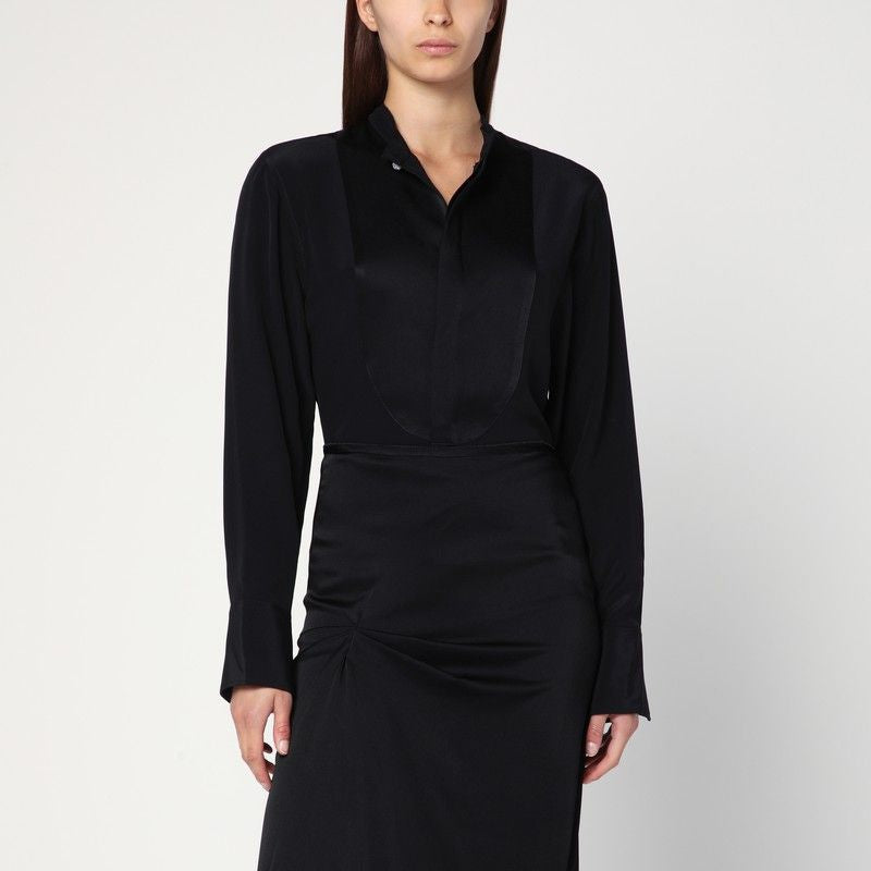 VICTORIA BECKHAM Sophisticated Silk Shirt with Jewel-Buttoned Crew Neck