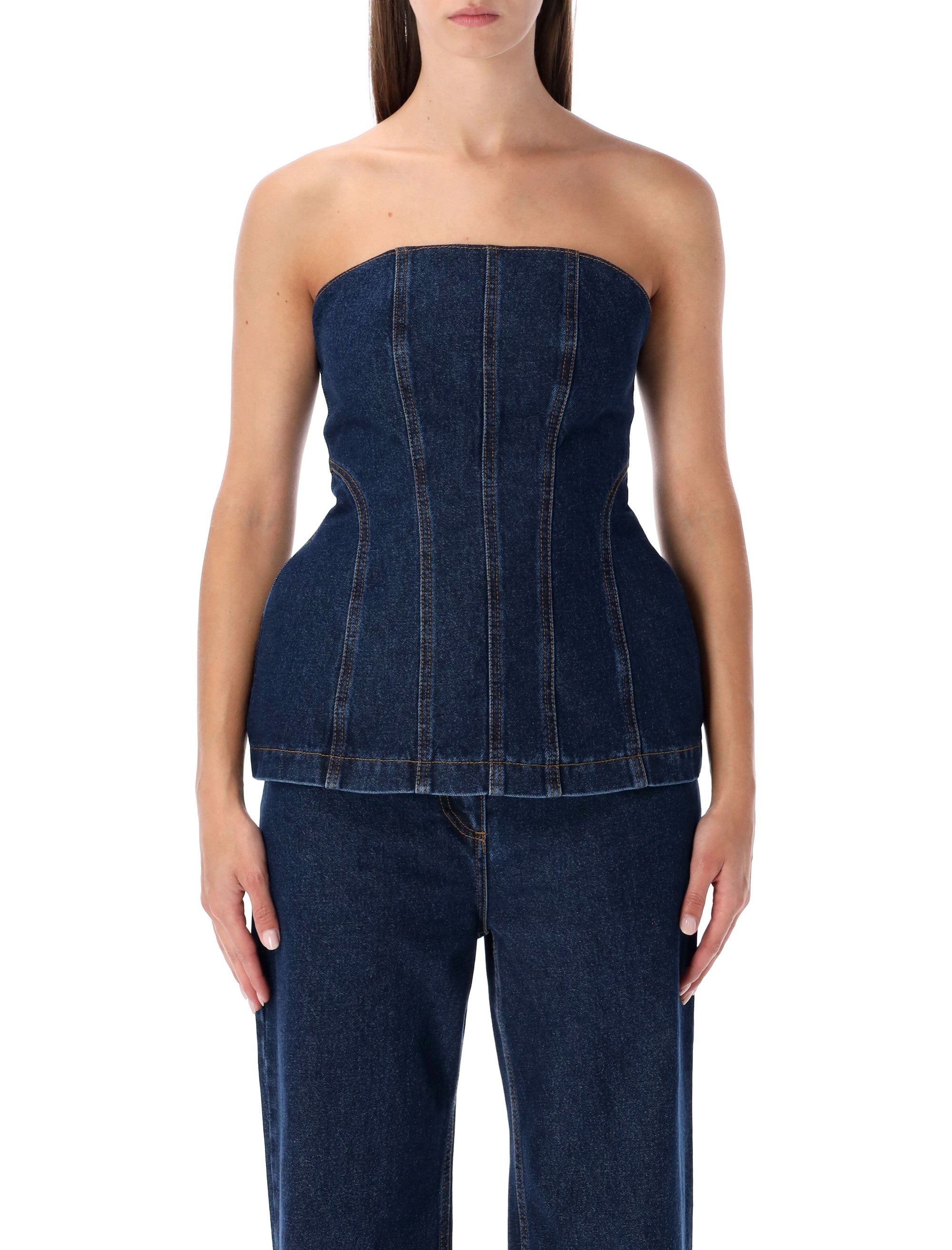 MAGDA BUTRYM Strapless Denim Corset Top - Size 36