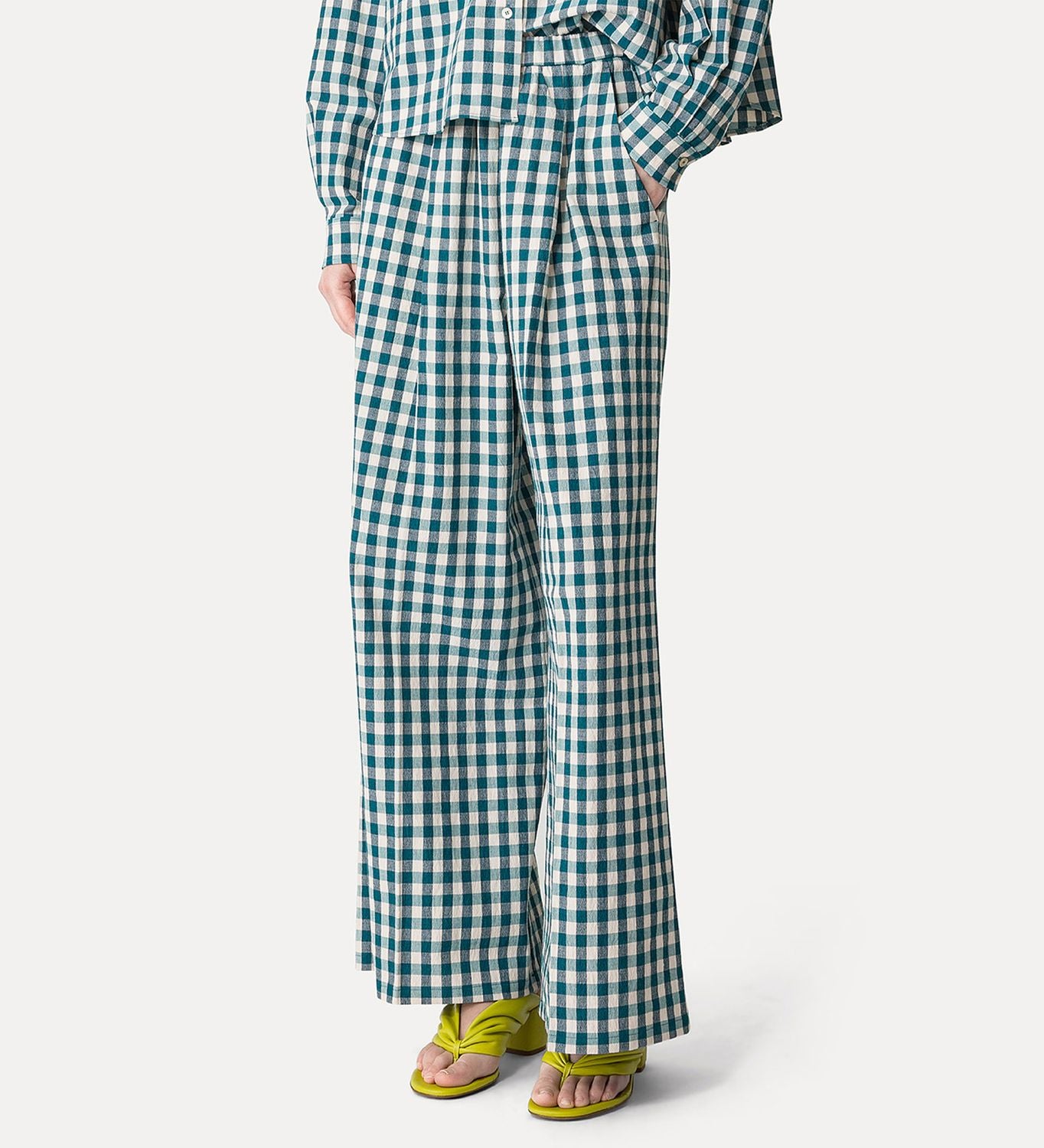 FORTE FORTE Cotton Gingham Wide Leg Pants