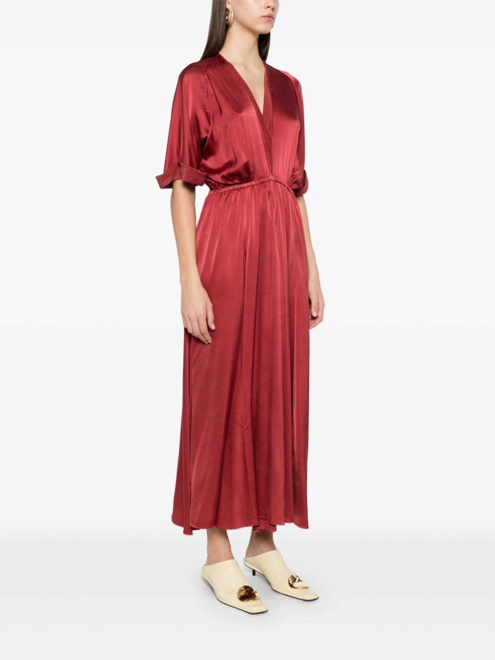 FORTE FORTE Silk Long Dress with Plunging V-Neck for Women