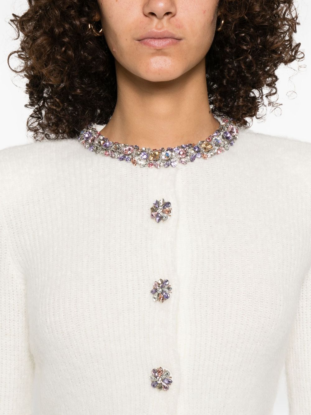 SELF-PORTRAIT Jewel-Embellished Ribbed Knit Top
